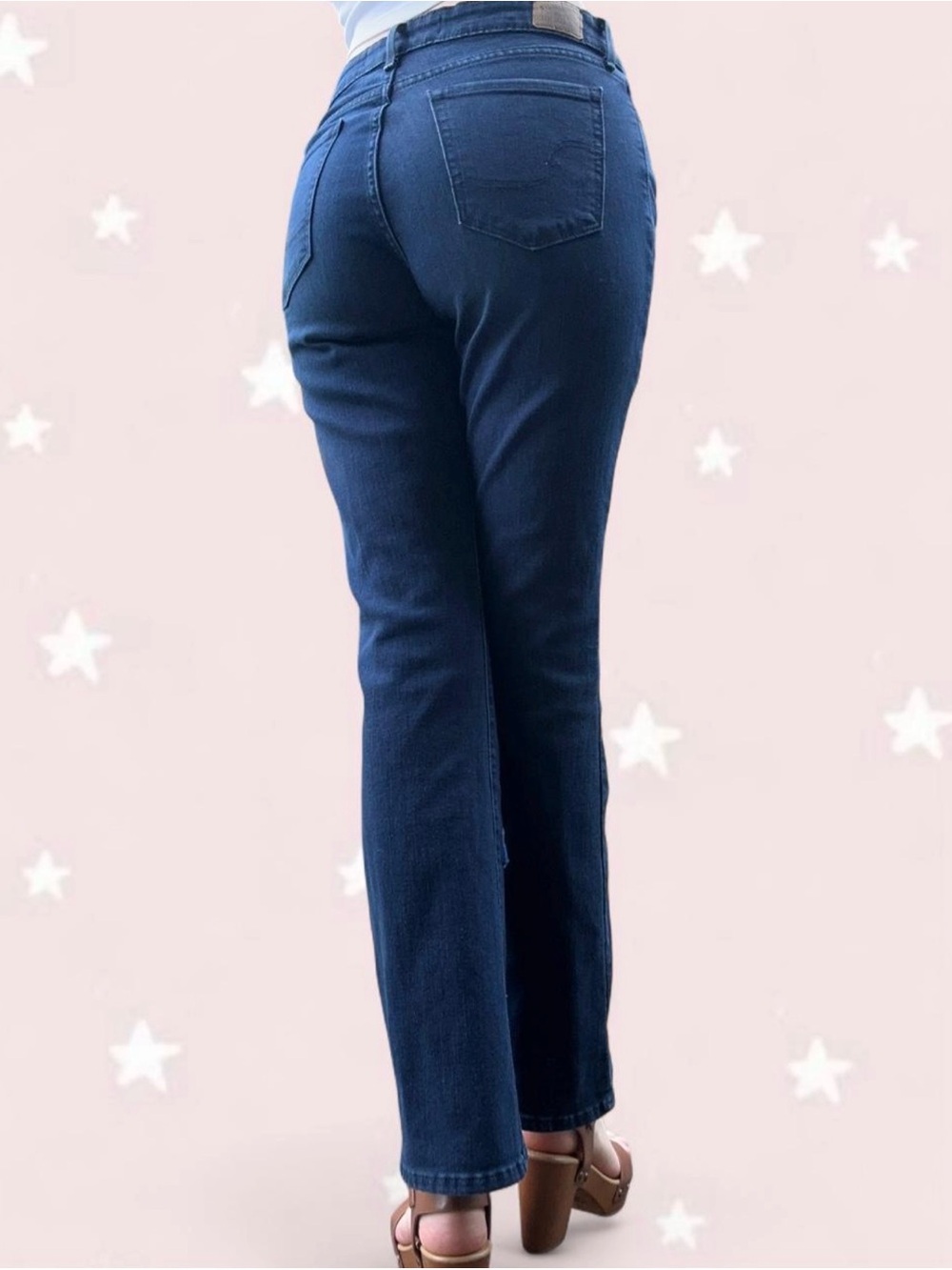 Signature by Levi Strauss Dark Blue Flare Jeans with Hand Floral Embroidery - Picture 3 of 7